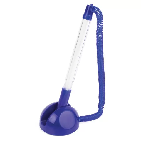 Ручка шариковая настольная BRAUBERG «Стенд-Пен», СИНЯЯ, пружинка, корпус синий, линия 0,5 мм