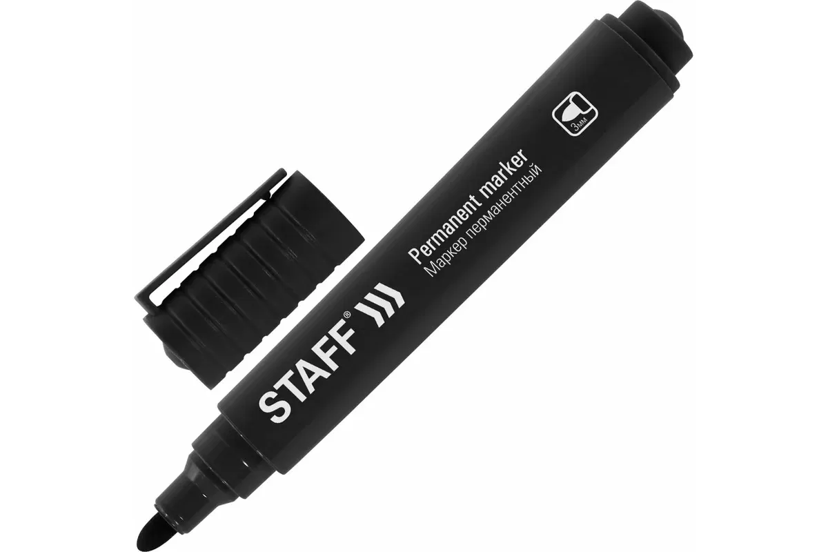Маркер перманентный STAFF, ЧЕРНЫЙ, круглый наконечник 3 мм/12