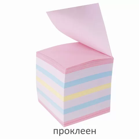 Блок для записей STAFF проклеенный, куб 9х9х9 см, цветной, чередование с белым