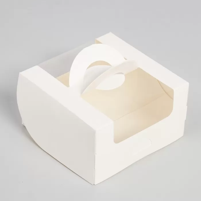 Коробка под бенто-торт с окном, белая, 14 х 14 х 8 см