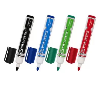 Маркеры стираемые для белой доски НАБОР 4 ЦВЕТА, BRAUBERG «Neo», 5 мм, с клипом